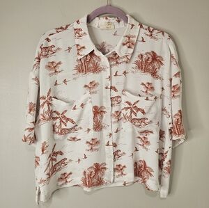 White and brown Palm button-up shirt